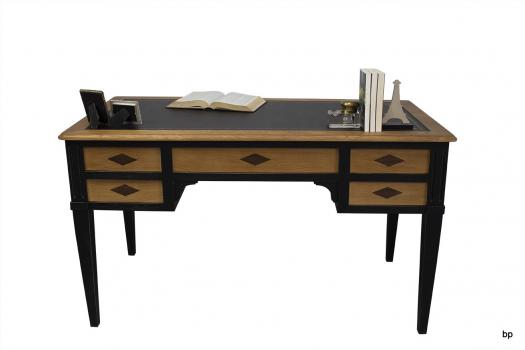 Bureau Ministre Mathilde réalisée en Chêne Massif de style Directoire Patiné Noir et chêne doré 