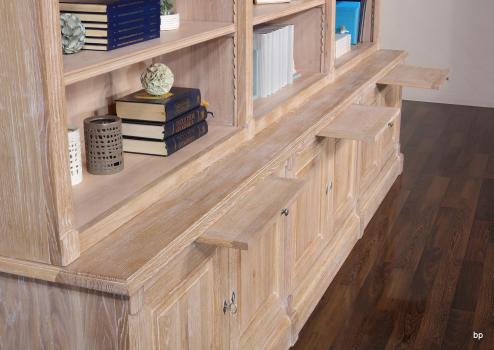 Bibliothèque 2 corps 6 portes Alix, réalisée en Chêne Massif de style Directoire AVEC ECHELLE 
