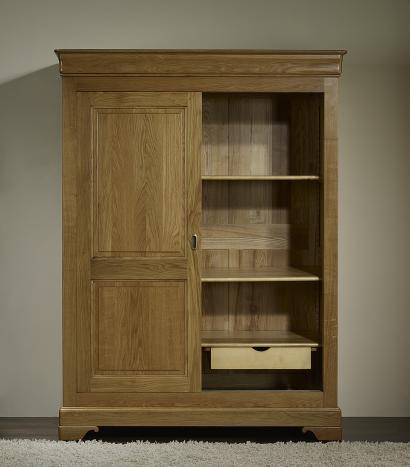 Armoire 2 portes Jean-Baptiste en Chêne Massif portes coulissantes, de style Louis Philippe