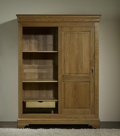 Armoire 2 portes Jean-Baptiste en Chêne Massif portes coulissantes, de style Louis Philippe