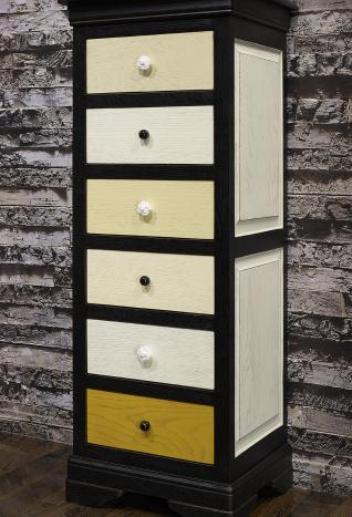 Chiffonnier 6 tiroirs Benjamin réalisé en Chêne Massif de style Louis Philippe Finition Chêne Brossé Coloré