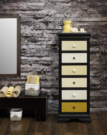 Chiffonnier 6 tiroirs Benjamin réalisé en Chêne Massif de style Louis Philippe Finition Chêne Brossé Coloré