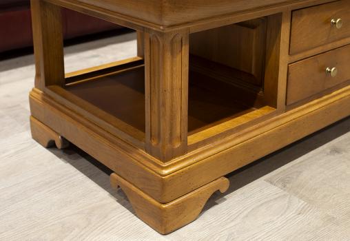 Table basse Emmanuel réalisée en chêne de style Louis Philippe 2 TIROIRS EN VA ET VIENT Finition Chêne Moyen Patine Antiquaire (vieillissement du bois) SEULEMENT 1 DISPONIBLE
