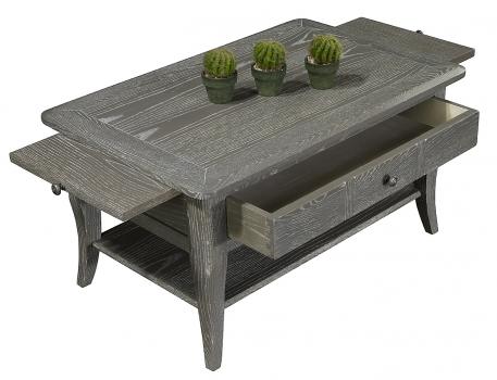 Table basse rectangulaire 85x55 COLLECTION LISA réalisée en Chêne de style directoire FINITION CHENE GRISE/BLANCHI, ANTIQUAIRE