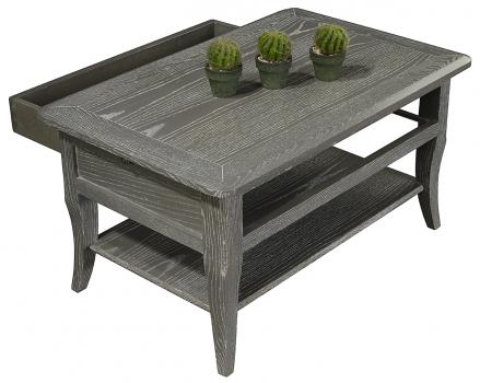 Table basse rectangulaire 85x55 COLLECTION LISA réalisée en Chêne de style directoire FINITION CHENE GRISE/BLANCHI, ANTIQUAIRE