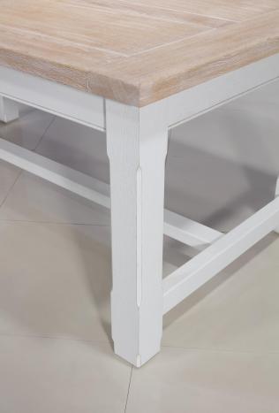 Table de ferme rectangulaire AXEL réalisée en Chêne massif 180x100 + 2 allonges de 45 cm Finition chêne Brossé Blanchi et Ivoire