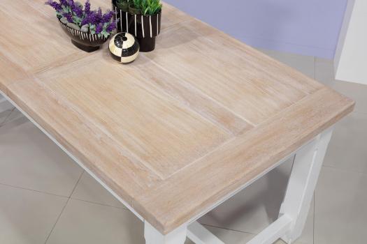 Table de ferme rectangulaire AXEL réalisée en Chêne massif 180x100 + 2 allonges de 45 cm Finition chêne Brossé Blanchi et Ivoire