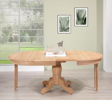Table ronde pied central réalisée en Chêne Massif de style Louis Philippe DIAMETRE 120  Finition chêne brossé Naturel 