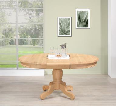 Table ronde pied central réalisée en Chêne Massif de style Louis Philippe DIAMETRE 120  Finition chêne brossé Naturel 