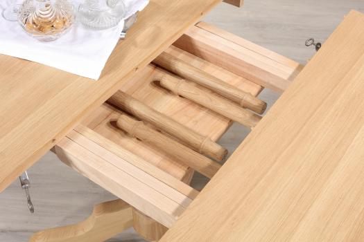 Table ronde pied central réalisée en Chêne Massif de style Louis Philippe DIAMETRE 120  Finition chêne brossé Naturel 