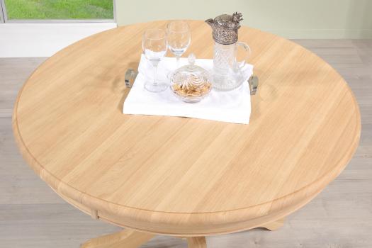 Table ronde pied central réalisée en Chêne Massif de style Louis Philippe DIAMETRE 120  Finition chêne brossé Naturel 