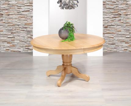 Table ronde pied central Marc-Antoine réalisée en Chêne de style Louis Philippe Diamètre 140 avec 2 allonges de 40 cm