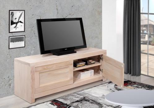 Meuble TV 2 portes Nahel, réalisé en chêne massif de style Contemporain 