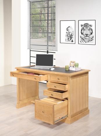 Bureau 5 tiroirs Victor réalisé en Chêne de style Louis Philippe Finition Chêne Brossé Naturel Patiné