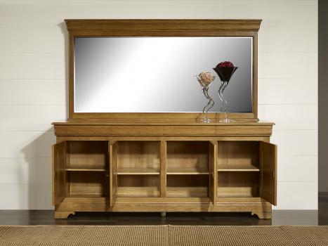 Miroir pour Buffet 3 portes en Chêne Massif de style Louis Philippe Finition chêne brossé Ivoire