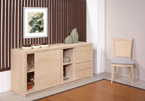 Buffet 2 portes coulissantes Hector, réalisé en Chêne de Ligne contemporaine Finition chêne Brossé 