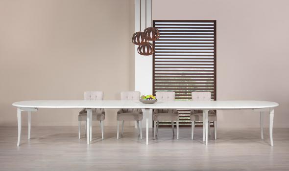 Table ronde   DIAMETRE 120 réalisée en Chêne massif de style Louis Philippe 10 allonges de 40 cm (24 personnes)