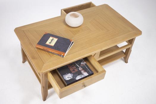 Table Basse Clément réalisée en Chêne de style Louis Philippe PLATEAU MARQUETTE 