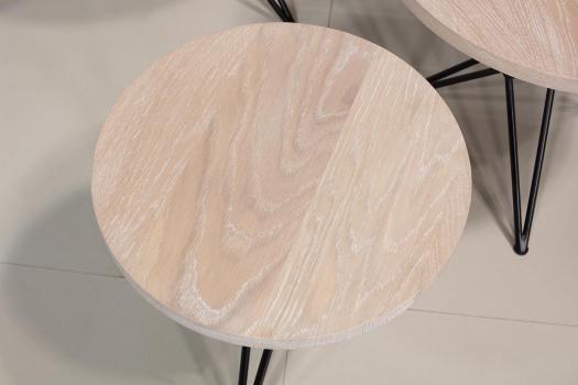 Ensemble de 3 petites tables basses en Chêne et Fer SEULEMENT 1 DISPONIBLE (ce trio ne sera plus fabriqué)