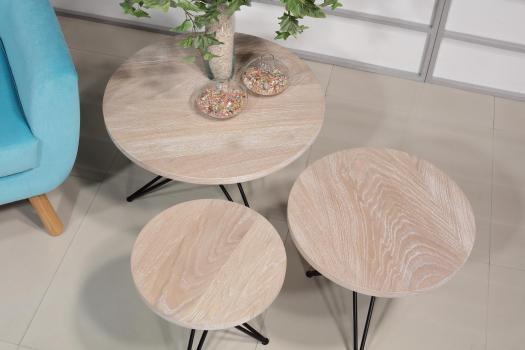 Ensemble de 3 petites tables basses en Chêne et Fer SEULEMENT 1 DISPONIBLE (ce trio ne sera plus fabriqué)