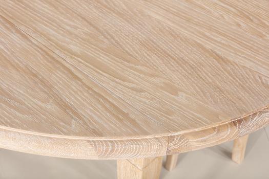 Table ronde à volets  DIAMETRE 120 réalisée en Chêne massif de style Louis Philippe 10 allonges de 40 cm Pieds Sabres Table jusqu'à 5mètres20