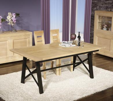 Table rectangulaire Loann réalisée en Chêne et Fer 190x100 avec 2 allonges de 45 cm