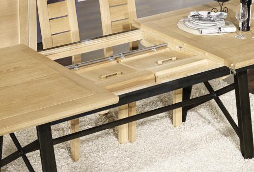 Table rectangulaire Loann réalisée en Chêne et Fer 190x100 avec 2 allonges de 45 cm