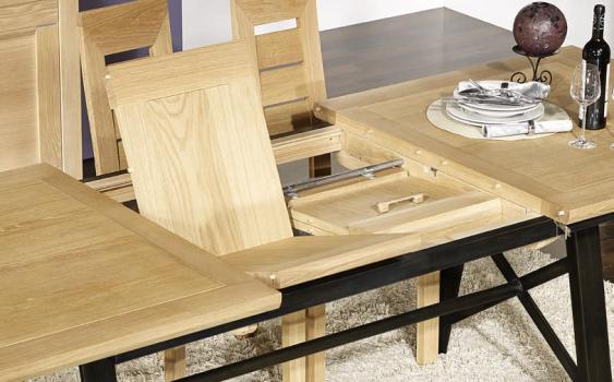 Table rectangulaire Loann réalisée en Chêne et Fer 190x100 avec 2 allonges de 45 cm
