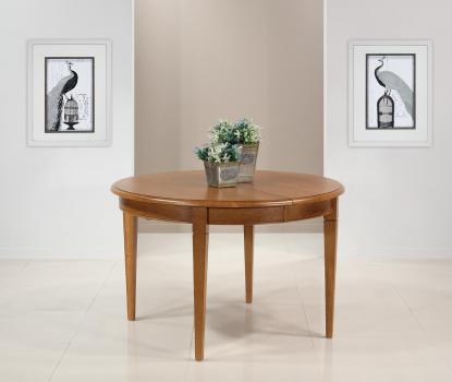 Table ronde Fabien réalisée en Chêne massif de style Louis Philippe DIAMETRE 120 avec 4 allonges de 40 cm Finition Chêne Doré
