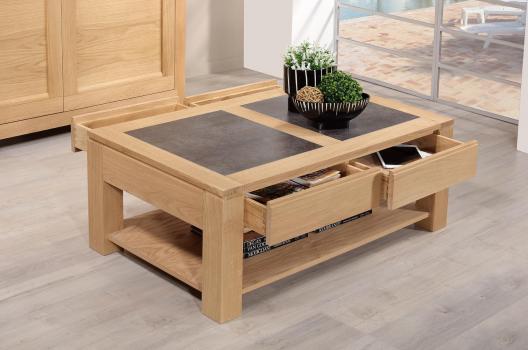 Table basse plateau céramique réalisée en Chêne Massif Ligne Contemporaine 