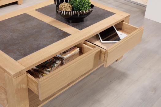 Table basse plateau céramique réalisée en Chêne Massif Ligne Contemporaine 