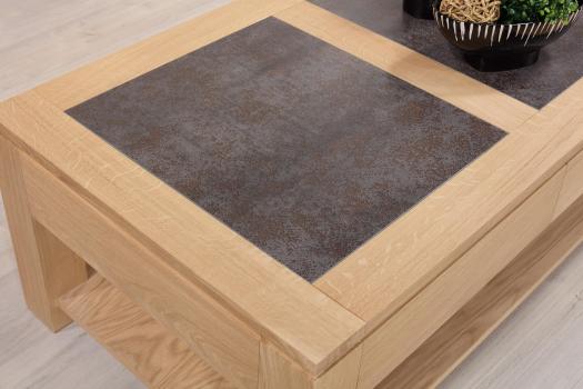 Table basse plateau céramique réalisée en Chêne Massif Ligne Contemporaine 
