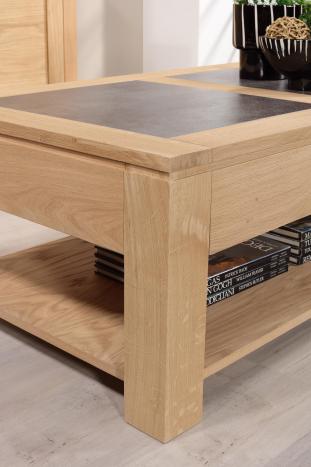 Table basse plateau céramique réalisée en Chêne Massif Ligne Contemporaine 