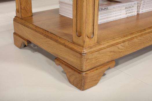 Table basse Eliot réalisée en Chêne de style Louis Philippe 1 tiroir de chaque coté Finition Chêne Doré Patine Antiquaire