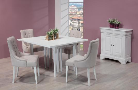 Table carrée à volets Grégoire 120x120 réalisée en chêne massif de style Louis Philippe 10 allonges de 40 cm 