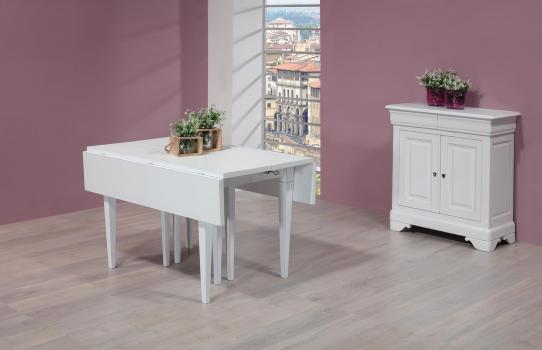 Table carrée à volets Grégoire 120x120 réalisée en chêne massif de style Louis Philippe 10 allonges de 40 cm 