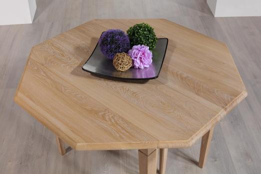 Table à volets octogonal,  réalisée en chêne massif de style Louis Philippe 10 allonges de 40 cm Chêne brossé Blanchi