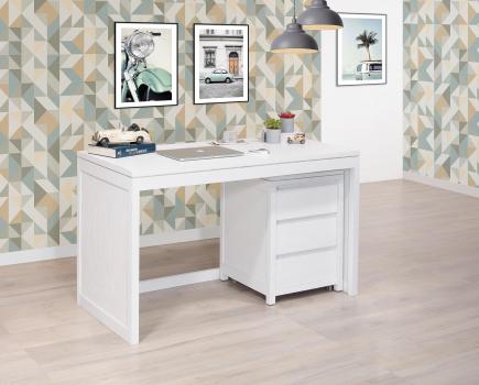 Bureau Contemporain en chêne accompagné de son caisson de 3 tiroirs sur roulettes