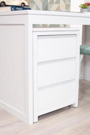 Bureau Contemporain en chêne accompagné de son caisson de 3 tiroirs sur roulettes
