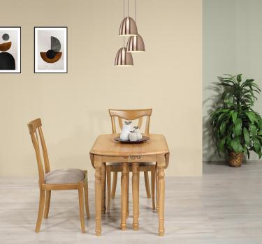 Table ronde à volets Diamètre 105 réalisée en chêne massif de style Louis Philippe 6 allonges de 40 cm avec ses allonges : 345X105 