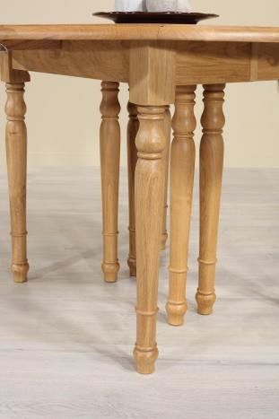 Table ronde à volets Diamètre 105 réalisée en chêne massif de style Louis Philippe 6 allonges de 40 cm avec ses allonges : 345X105 