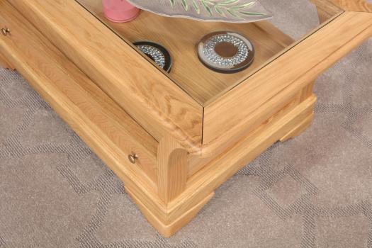 Table Basse Raphael réalisée en Chêne Massif de style Louis Philippe Plateau Verre