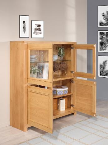 Vitrine 4 portes Loann réalisée en Chêne Massif de style Contemporain 
