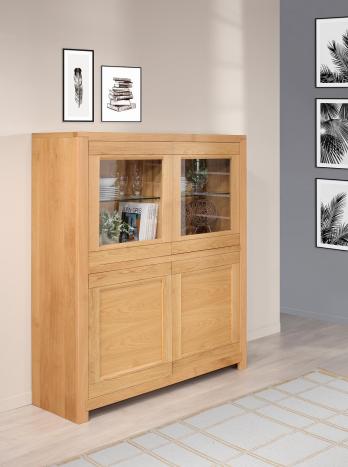 Vitrine 4 portes Loann réalisée en Chêne Massif de style Contemporain 