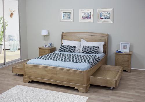 Lit Gautier 140x190 en Chêne Massif de style Louis Philippe Avec tiroir de chaque côté 