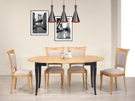 Table ronde à volets réalisée en chêne massif de style Louis Philippe avec 2 allonges de 40 cm Diamètres 90
