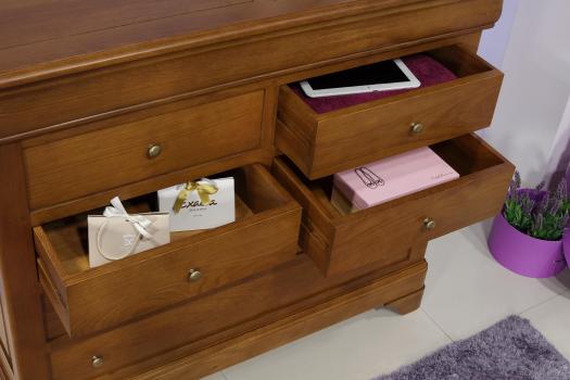 Commode 7 tiroirs Mathilde en chêne massif de style Louis Philippe Finition Chêne Moyen