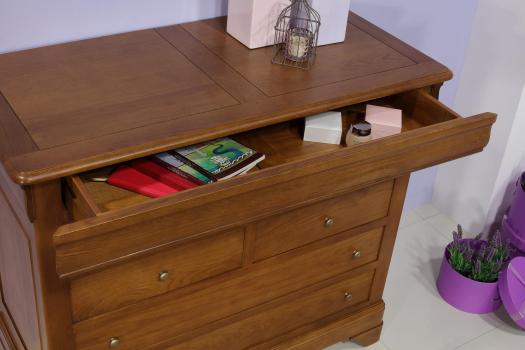 Commode 7 tiroirs Mathilde en chêne massif de style Louis Philippe Finition Chêne Moyen