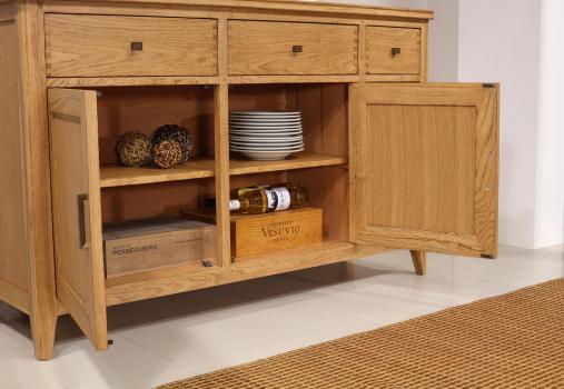 Buffet 2 portes 6 tioirs Evan, réalisé en chêne de style Contemporain