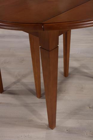 Table ronde à volets réalisée en Chêne Massif de style Louis Philippe 6 pieds Fuseaux Diamètre 105 et 3 allonges de 40 cm 